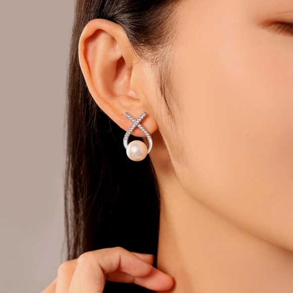 18K Gold Plated Pearl Drop Earrings 925 Sterling Post Cute Bow Earrings - Picture 1 of 5